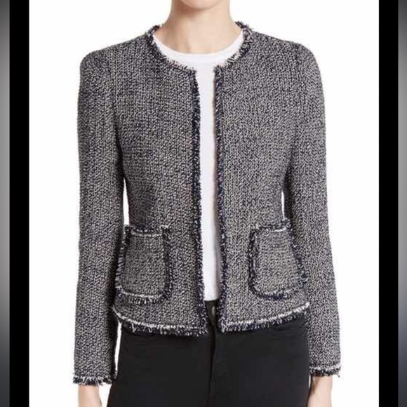 Rebecca Taylor Raw Edge Tweed Navy/pink Blazer Size 0 - Picture 1 of 7